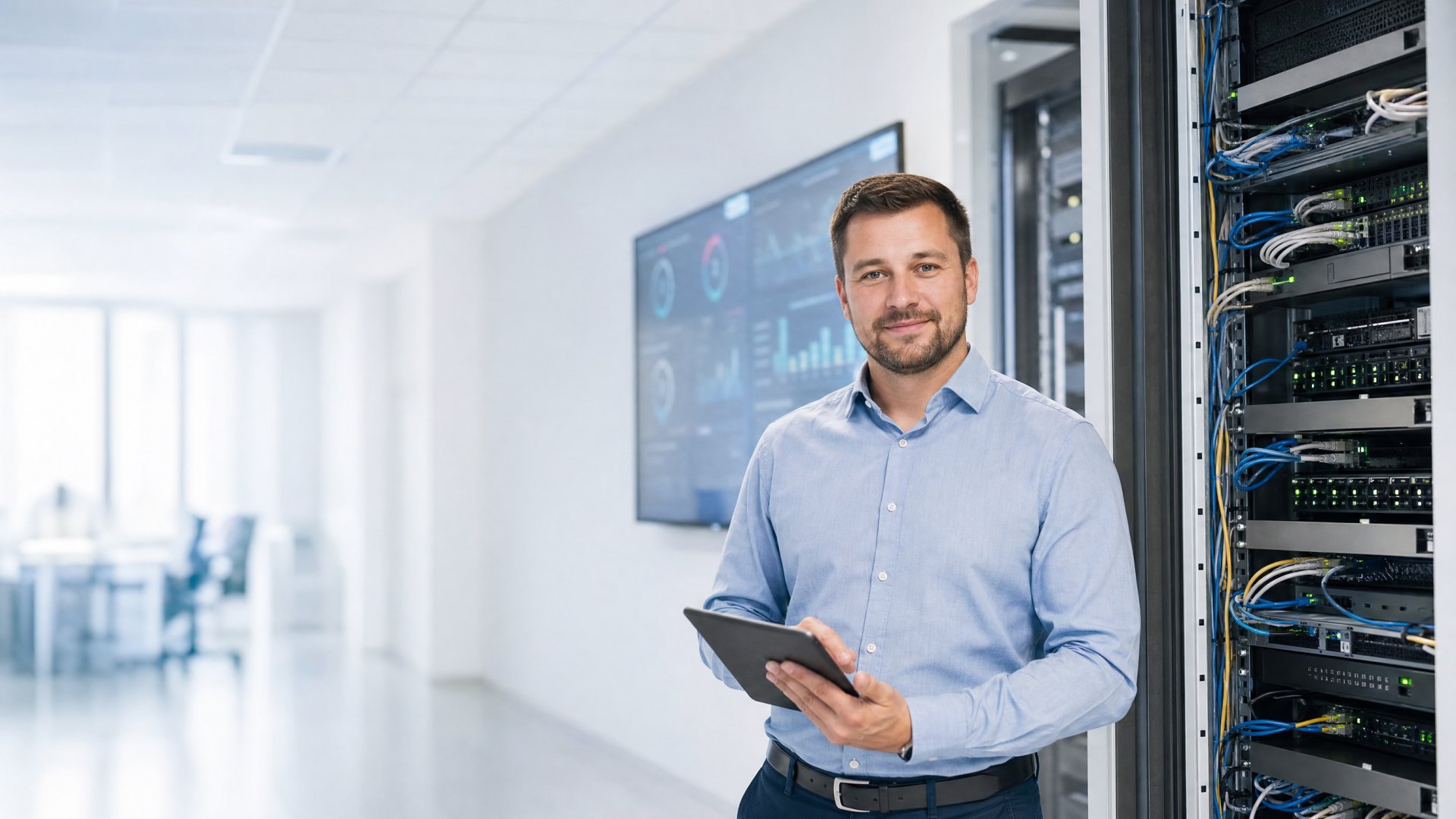 IT-Systemadministrator von badata bei der Betreuung von Servern und Arbeitsplätzen im Mittelstand